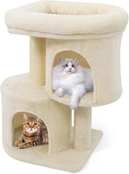 Tangkula Small Cat Tree for Indoor Cats, 26 Inch Cat Tower with Sisal Scratching Posts, Dual Cat Condos with Large Padded Push Perch, Modern Cat Climbing Furniture Activity Center (Beige)