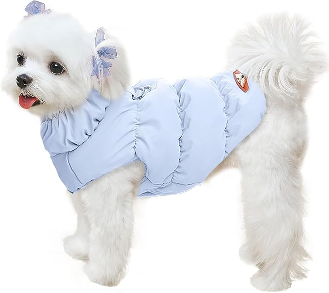 Winter Warm Dog Jacket for Small Medium Dogs Cats Cold Weather Coats with Harness Paded Dogs Fleece Vest Waterproof Windproof Dog Snow Jacket Pet Puppy Clothes (Light Blue,S)