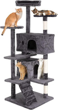 Cat Tree 54 Inch Cat Condo Stand House Multi-Level Cat Tower Durable Cat Scratching Post & Cozy Fun Indoor Cat Jumping Platform Kitty Activity Center with Furry Ball Toys for Cats, Light Gray