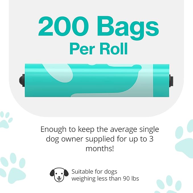 PawPail Scented Poop Bags For Dogs - 1 Roll of 200 Standard Size Dog Waste Bags - Mild Floral Scent - Leakproof & Durable - For Pet Waste Station