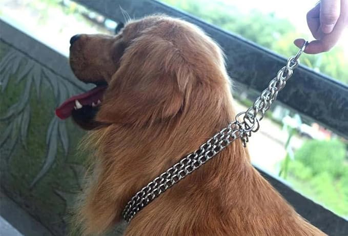 Silver Dog Chain Collar for Large Dogs, Heavy Duty Metal Slip Choke Collar Martingale Collars Training Double Row Chains Choker Collar for Small Medium Large Dog, D3mm
