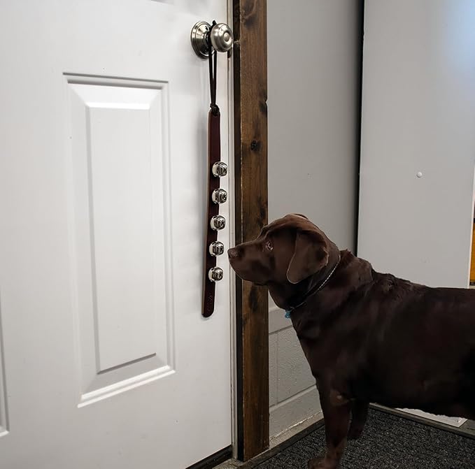 Hanging Door Bells – Handmade Sleigh Bells & Dog Training Bells for Potty Training, Holiday Décor, and Multi-Purpose Door Use (Havana - Silver Bells)
