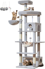 Taoqimiao 79 Inches XXL Cat Tree for Large Cats, for Oversized Cats, Multi-Level Cat Tower, 2 Spacious Cat Condo with 6 Scratching Posts, Hammcock & Cozy Basket, Cat Toys, Light Gray, S10W