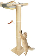 54.3" Cat Window Perch with 3 Adjustable Roman Column Sisal Posts, Gray Fluffy Cusion, Drill-Free Suction Cups, Multi-Level Bird Watching Perch, 60 lbs Capacity