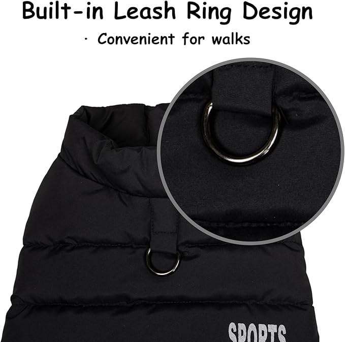 Dog Winter Puffer Jacket, Warm and Water-Resistant Coat with Leash Ring, Stylish Color Block Design for Small to Medium Dogs (Beige, Medium)