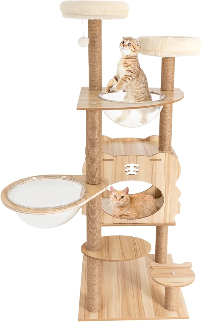 Cat Tree, 19.7''L x 19.7''W x 54''H Indoor Multiple Functions Cat Tree Floor Standing Cat Tower Kitten Toys Multi-Level Cat Houses with Scratching Posts for Living Room, Balcony, Pet Shop