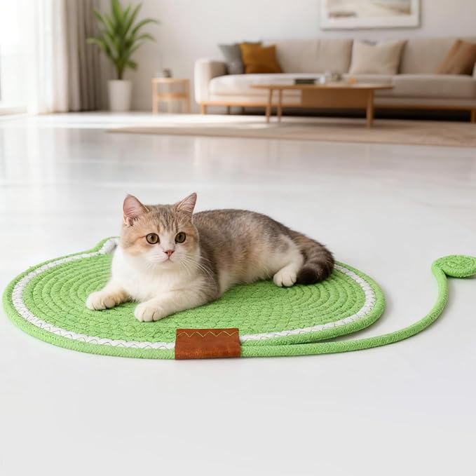 Cat Scratcher Mat Natural Cotton Rope Oval Horizontal Floor Cat Scratch Bed Pad with Ball Toy Protector for Furniture Floor Wall (Purple, 2 PC)
