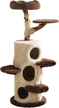 RPZ 54.7" Luxury Solid Wood Cat Tree for Small to Medium Cats – Natural Wood Scratching Post with Real Branch, Cozy Hideout, Multiple Platforms & Elevated Perches – Ideal for 1-5 Cats, Brown & Beige