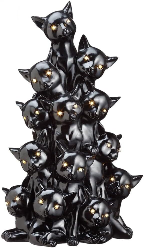 17" Battery Operated Halloween Cat Tree with Light -Black