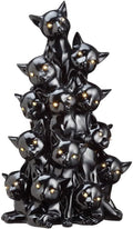 17" Battery Operated Halloween Cat Tree with Light -Black