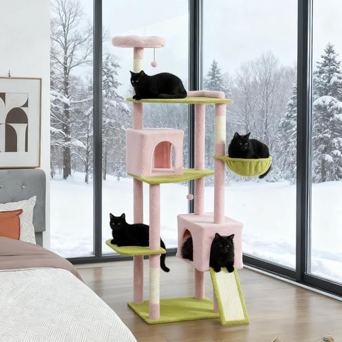 Large Cat Tower with Scratching Post & Board 74" Flower Cat Tree (73.6 inch)