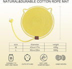 Personalized Cat Scratcher Mat, Customized with Name Text Natural Cotton Rope Round Horizontal Cat Scratching Pads with Ball Toy, Cat Furniture Protector for Wall, Couch, Carpets, Sofa (Yellow)