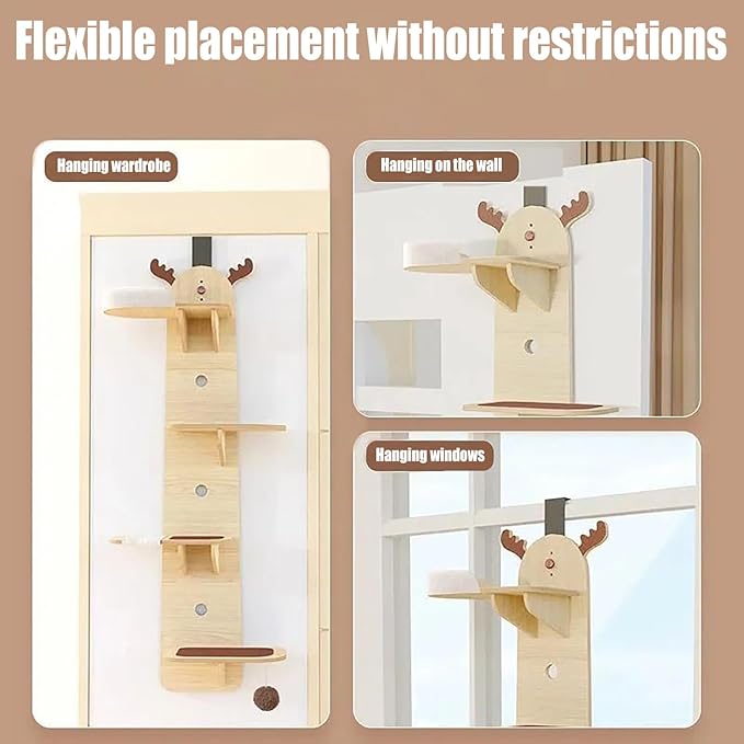 4-Tier Door Hanging Cat Scratching Post, Vertical Cat Climbing Frame with Anti-Collision Strips, Multi-Cat Shelf for Wardrobe/Stair Railing/Window