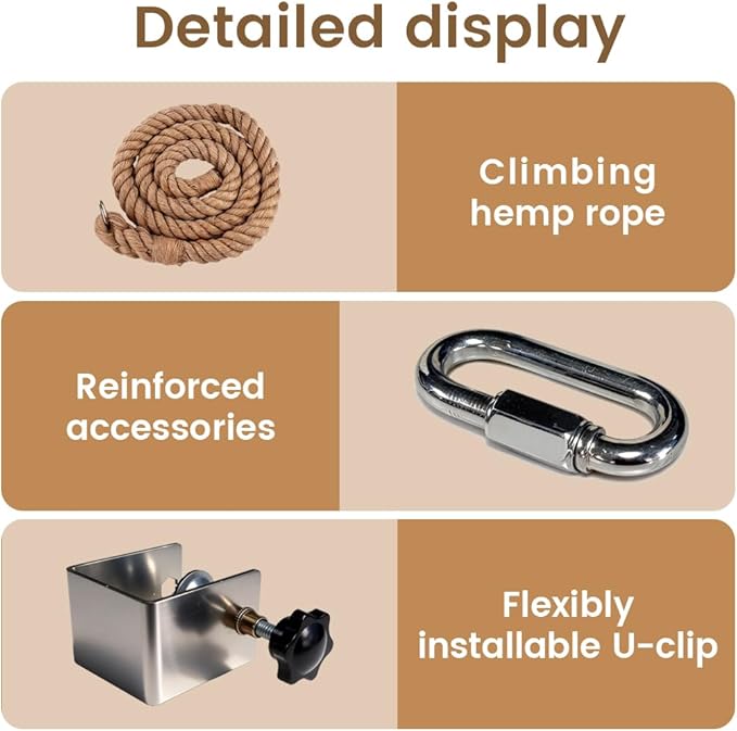 Cat Climbing Rope with U Clip, All-Mounted Clip-on Installation Cat Tree with Climbing Rope for Kitten, Durable Space Saving Cat Climbing Ropes Toy for Doors, Tables, Cabinets,Outdoor Wooden Frames