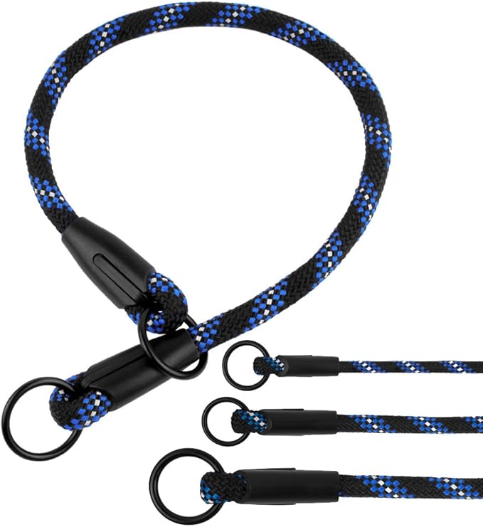 BronzeDog Rope Pro Training Dog Collar Braided No Pull Quick Release Round Lead Collars for Dogs Small Medium Large Puppy (XS - 15.7" Long, Blue)