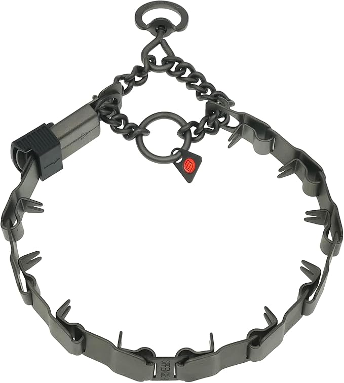 Herm Sprenger NeckTech Sport Dog Training Prong Collar with ClicLock Buckle on The Side No-Pull Collar with Swivel D-Ring Made in Germany (Black Stainless Steel, 19in (Neck Size up to 16in))