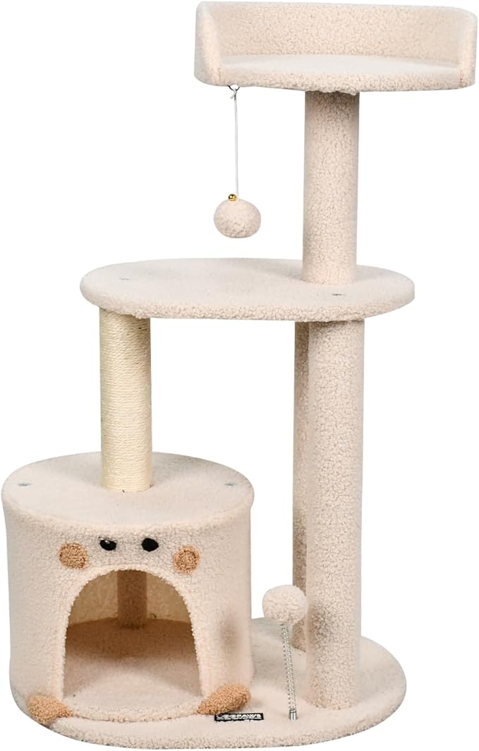 33-in Heavy-Duty Cat Tree for Large Cats, Multi-Level Tower with Sisal Scratching Posts, Plush Perch, Hammock & Condo Anti-Tip Design