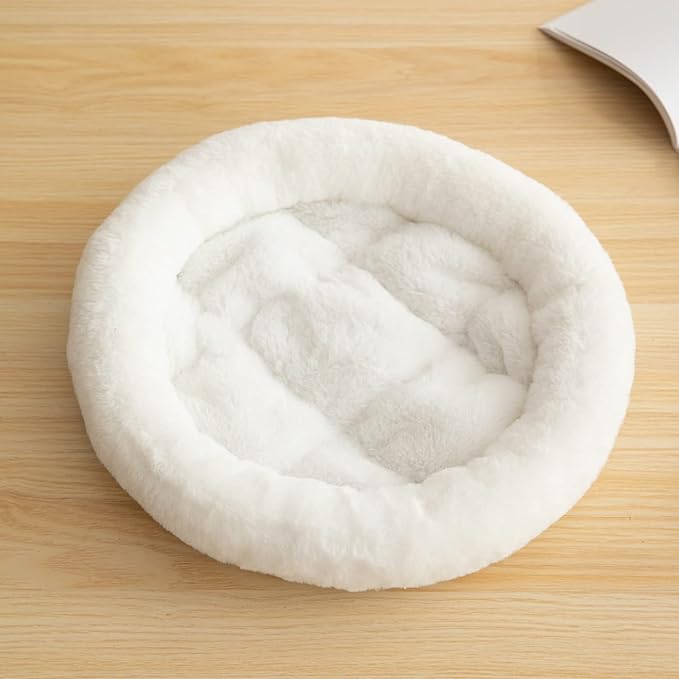 SHENGOCASE 14" Fluffy Faux Fur Cat Tree Tower Replacement Bed Cushion Pillow with Hook Tapes, Round Donut Cuddler Cat Dog Bed for Desk Table