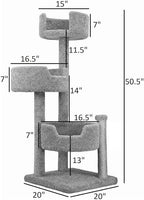 Cat Tree for Large Cats - Solid Wood & Carpet 50" Tall