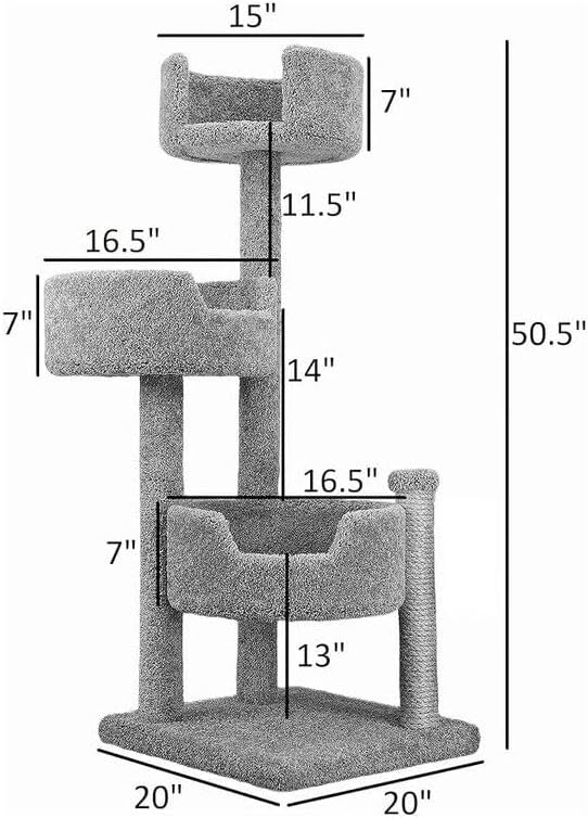 Cat Tree for Large Cats - Solid Wood & Carpet 50" Tall