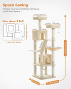 PEQULTI 71'' Cat Tree for Indoor Cats with Big Hammock, Tall Cat Tower for Large Cats with 2 Cat Condo, 2 Soft Top Perch, Scratching Posts and Pad, Beige