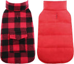 Kuoser Dog Winter Coat, Windproof Dog Fleece Jacket British Style Plaid Cold Weather Doggie Vest Coats, Reversible Cozy Warm Puppy Clothes Pet Apparel for Small Dogs S