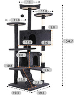 BestOffice 54 Inch Cat Tree, Multi-Level Cat Tower with Condo, Perches, Sisal Scratching Posts, Climbing Ladder,Indoor Activity Center Play House for Kittens & Adult Cats, Dark Gray