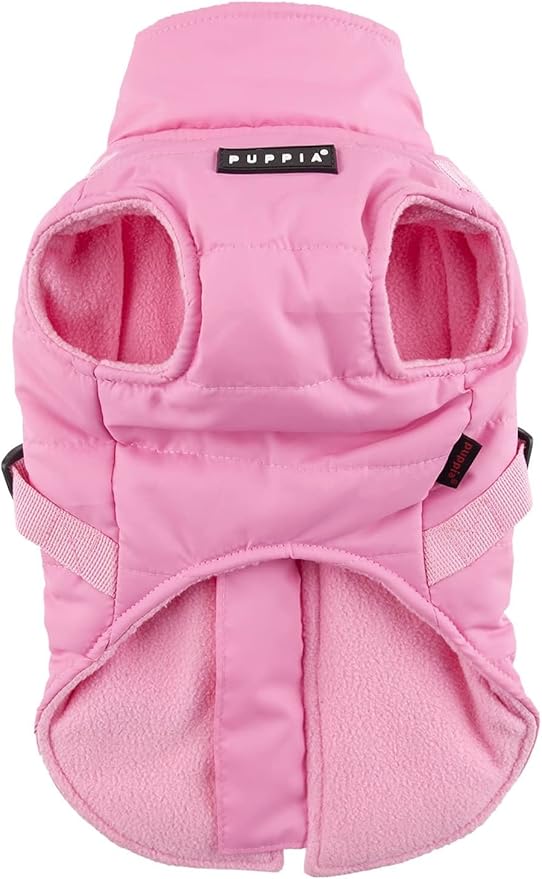 Puppia Mountaineer Winter Dog Coat with integrated harness No Pull Cold Weather Waterproof Warm Fleece Back Zipper for Small & Medium Dog, PINK, X-Large