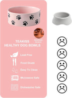 6.5 Inch Pink Ceramic Dog Bowl with Paw Print Pattern - Porcelain Wide Mouth Dog Food or Water Bowls, Large Feeding Pet Bowls for Indoor Medium Sized Dogs, for Wet or Dry Food