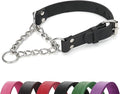 Martingale Collar for Dogs No-Pull Adjustable Training Collar with Stainless Steel Chain - Genuine Leather Anti-Slip Design for Small,Medium,Large Breed Dogs - Black (M)