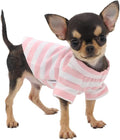 LOPHIPETS 100% Breathable Cotton Striped Dog Tee Shirt T-Shirt for Small Dogs Teacup Chihuahua Yorkie Puppy Clothes -Pink and White Strips/XS