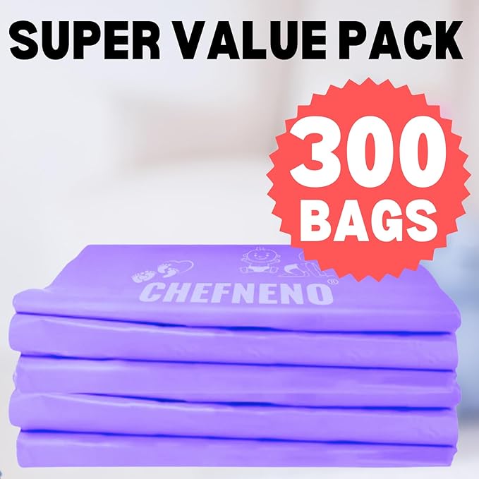 Baby Diaper Bag Disposable (300 ct.) Fresh Baby Powder Scented Easy Tie Handles Scented Diaper Sacks Disposable Dog Poop Waste Bags Cat Litter Clump & Poop Bags Sanitary Pad Waste Bags (300 Bags)