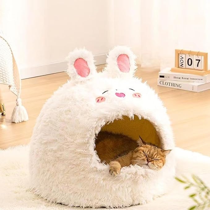 Cat Bed for Indoor Cats Large Cat Bed Cave Durable Cat Tent Bed with Removable Washable Cushion for Pet Cats and Dogs (Bunny Style, L (20.9 X 20.9 X 15.7 Inch))