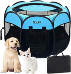 Dog Playpen for Large Dogs Portable Collapsible, Indoor Outdoor Cat Pet Puppy Exercise Play Pen Tent Crate Cage with Zipper Door Top Cover Floor for Camping (Large Size, Blue)