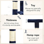 BestPet | 37" Cat Tree Tower | Navy Blue | Sturdy Multi-Level Cat Tree with Plush Condo, Cozy Perch, Sisal Scratching Posts, Hanging Toy and Hammock | Easy Assembly | for Kittens & Adult Cats