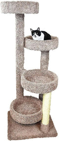 Maykoosh Rustic Recluse Large Cat Tower with Easy to Access Spacious Perches, Carpet Upholstered Cat Tree for All Cat Breeds, Multi-Perch Cat Tree with Sisal Rope Scratch Post Brown/Taupe