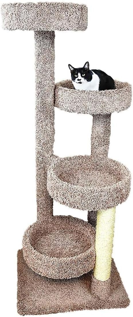 Maykoosh Rustic Recluse Large Cat Tower with Easy to Access Spacious Perches, Carpet Upholstered Cat Tree for All Cat Breeds, Multi-Perch Cat Tree with Sisal Rope Scratch Post Brown/Taupe