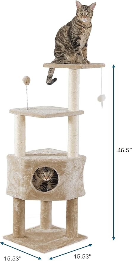 Furhaven Tiger Tough Cat Tree Soft Clubhouse Playground w/ Toys & Condo - Cream, One Size