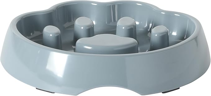 Gibson Home Curious Canines 9” Slow Feeder Dog Bowl, Paw Shaped Melamine Anti-Gulp Pet Bowl, Non-Slip, Dishwasher Safe, Blue