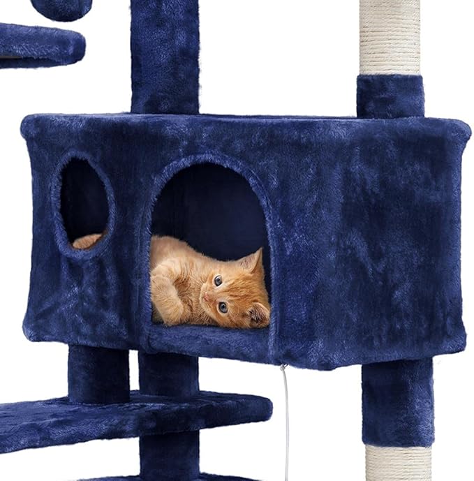 Topeakmart 54in Cat Tree, Cat Tower w/Large Cat Condo Scratching Posts and Perch, Cat Stand House Furniture, Navy Blue