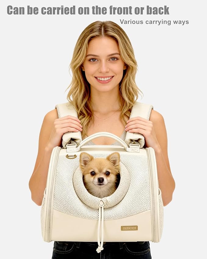 Pet Dog & Cat Chest Carrier Backpack,Adjustable Ventilated Carrier for Small Dogs Cats,Front Facing Puppy Carrier Backpack,Lightweight Doggy Backpack for Travel Hiking Outdoor (Beige)
