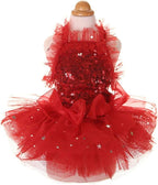 Fashion Sweet Puppy Dog Blingbling Princess Skirt Pet Dog Lace Cake Camisole Tutu Dress Red Large