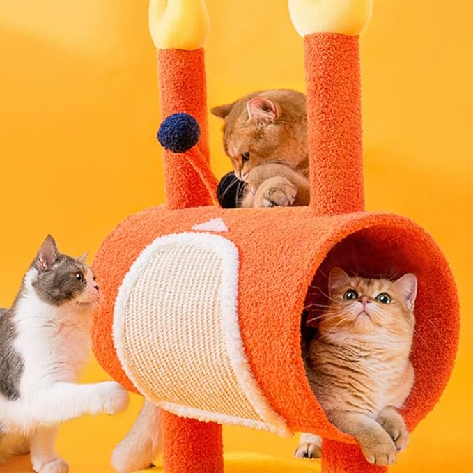 Habiba Cat Tree Creativity Cat Tree Crab Shape Sisal-Covered Posts, Lovely Orange Cat Furniture Strong Attraction, Simple to Assemble Indoor