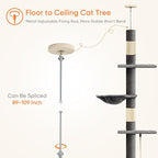 Cat Tree 5-Tier Floor to Ceiling Cat Tower with Cozy Hammock, 89-109 Inch Adjustable Height Sisal Scratching Post, Provides Vertical Enrichment for Jumping & Climbing, Darkgrey