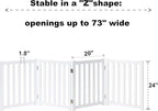 LZRS 4-Panel Wooden Free Standing Foldable Dog Gate Indoor – 24" High, Extra Wide Step-Over Safety Pet Gate for Doorways, Stairs, Hallways, Large Spaces & Playpen for Puppies Indoor Use, White