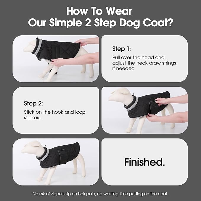 KAMA BRIDAL Dog Winter Coat Warm Padded Puppy Jacket Windproof Water Resistant Clothes for Small Medium Large Pets Christmas Sweater Outfit Vest(Black, 3XL)
