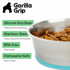 GORILLA GRIP Dog Bowls, Food Grade 304 Stainless Steel Holds 2 Cups Each (16 fl oz) Food and Water Bowl for Feeding Dogs and Cats Dishwasher Safe Rust Resistant BPA Free Rubber Base Set of 2 Turquoise