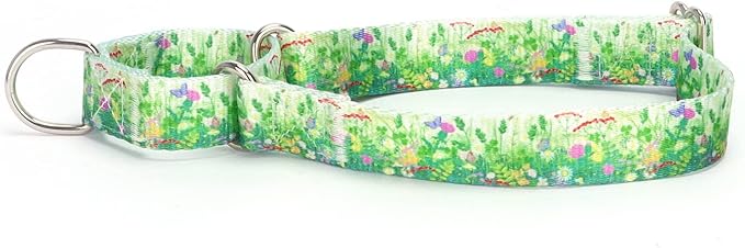 Serijoars Adjustable Martingale Dog Collar Heavy Duty Nylon Dog Collar for Medium Large Dogs Walking Training Boy and Girl Dogs (M, Grass Flowers)