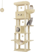 Cat Tree, 82.6" Large Cat Tower for Indoor Cats, Multi-Level Cat House with Condo, 8 Scratching Posts, Hammock, 4 Pom Poms, Beige MS21018YL