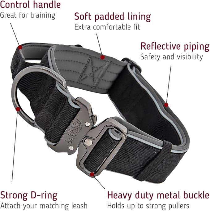 Leash Boss Tactical Dog Collar - Dog Collar with Handle Heavy-Duty Adjustable Military K9 Collar with Quick Release Buckle and Handle - for Training